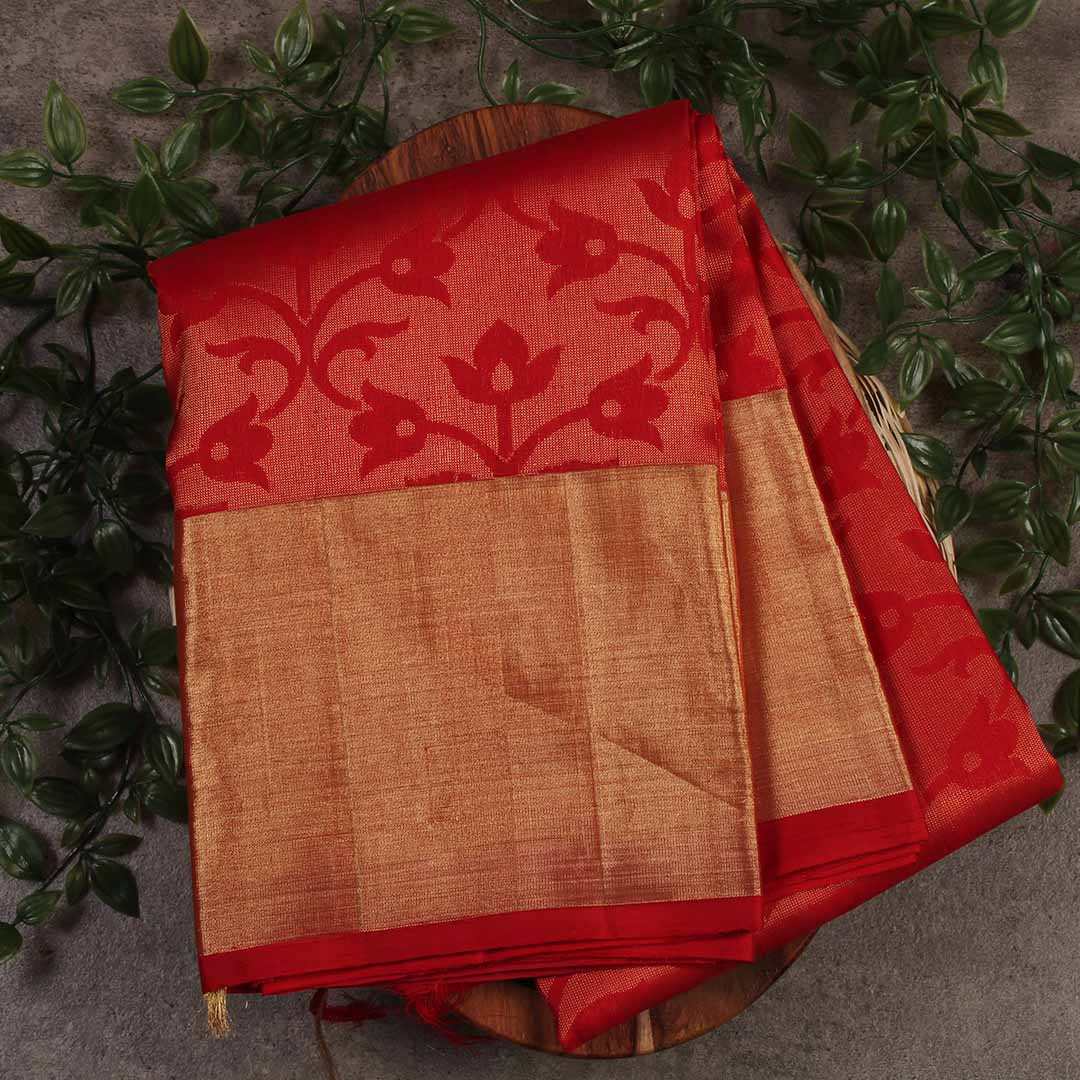 Cobalt Red Kanchipuram Floral Silk Saree