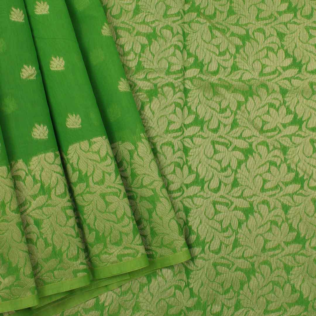 Pale ight green floral silk cotton saree