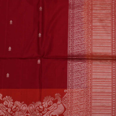 Garnet floral with contrast orange soft silk saree