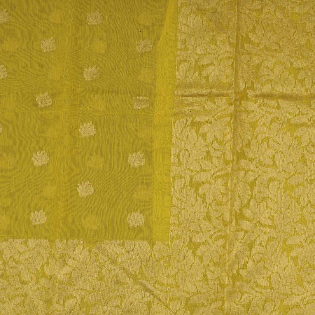 Lime yellow floral silk cotton saree