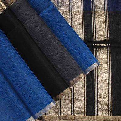 Cobalt dual silk cotton linen saree