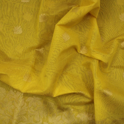 Lime yellow floral silk cotton saree