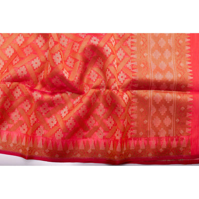 Peachy red kora by silk geometric design dupatta