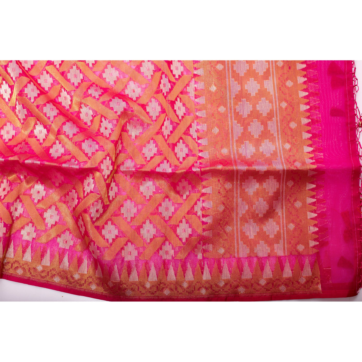 Fuscia pinky kora by silk geometric design dupatta