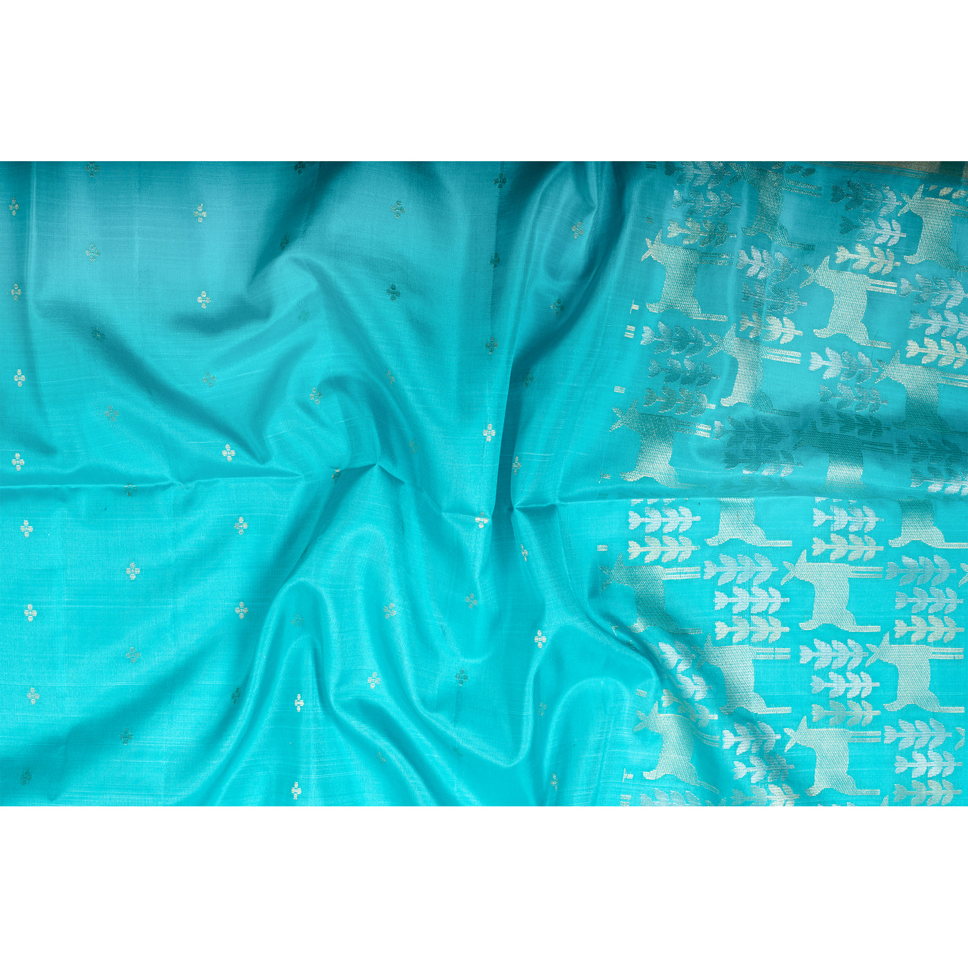 Sky blue handloom silk dupatta with floral butti