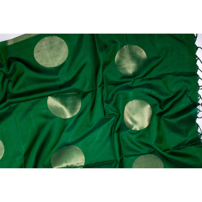 Bottle green handloom silk dupatta with geometric round butta