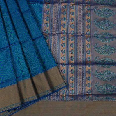 Blue geometric satin silk saree