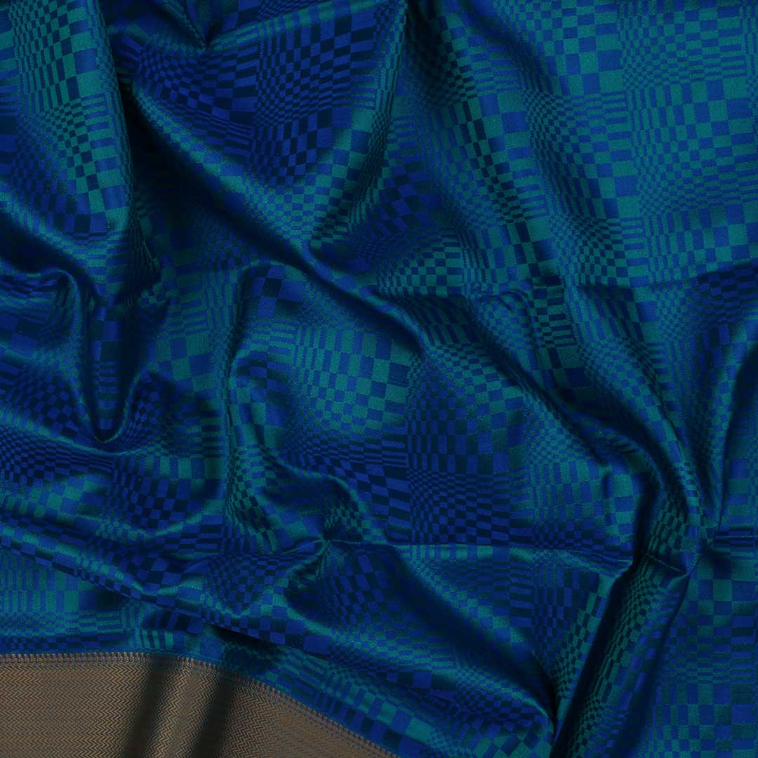 Blue geometric satin silk saree