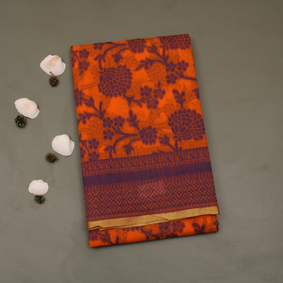 Persimmon orange silk cotton saree