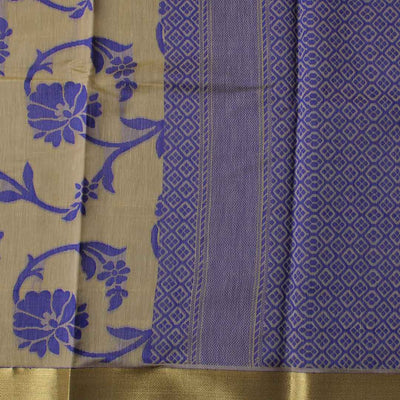 Cream with blue silk cotton saree