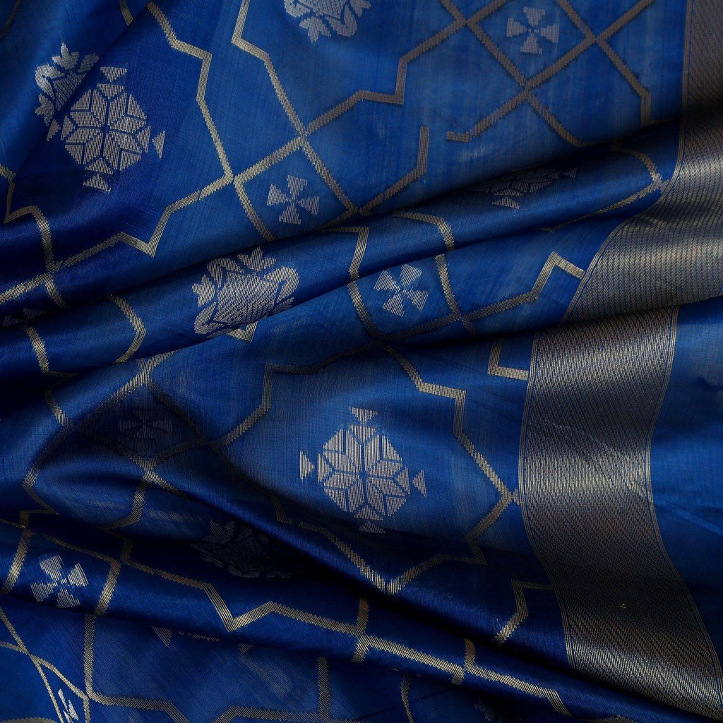 Royal Blue Silk Handloom Dupatta - Mahaveers Sarees Pvt Ltd