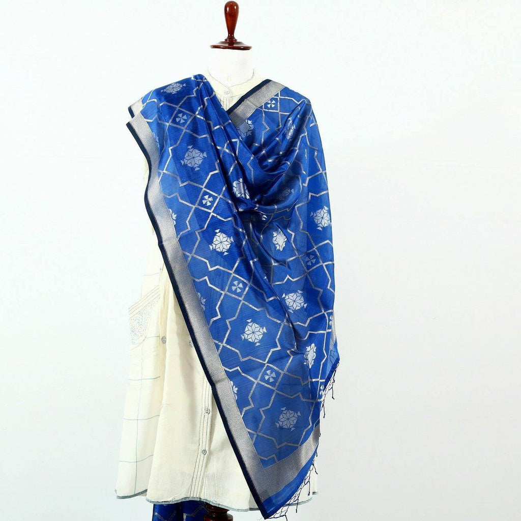 Royal Blue Silk Handloom Dupatta - Mahaveers Sarees Pvt Ltd
