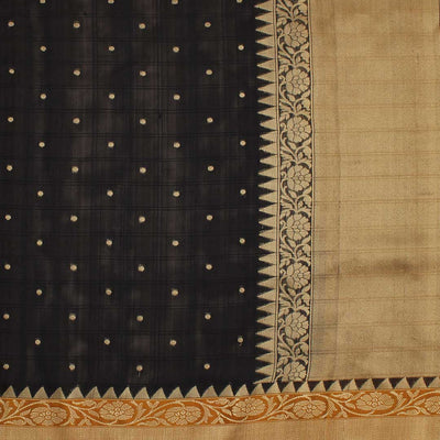 Black floral tussar silk saree