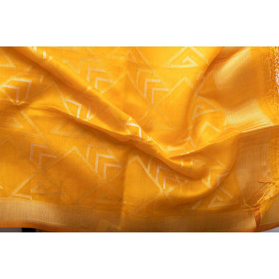 Mustard yellow kora by silk geometric design dupatta